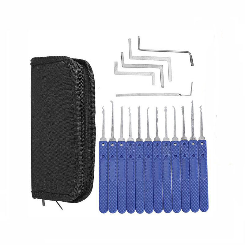 17Pcs Professional Locksmith Tools Transparent Lock Kit with Broken Key Extractor and Removing Hooks
