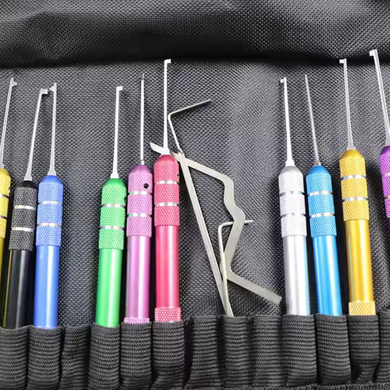 13-Piece Colorful Lockpicking Tool Set with Transparent Padlock Extractor for Professional Locksmiths