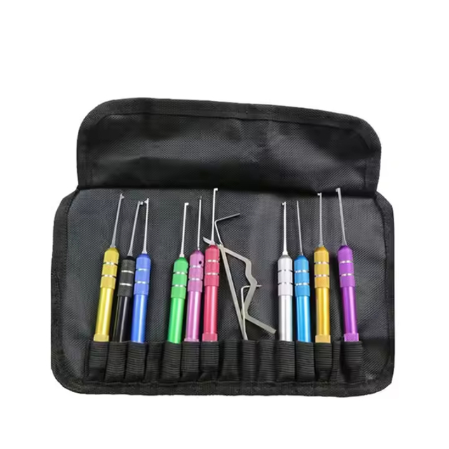 13-Piece Colorful Lockpicking Tool Set with Transparent Padlock Extractor for Professional Locksmiths